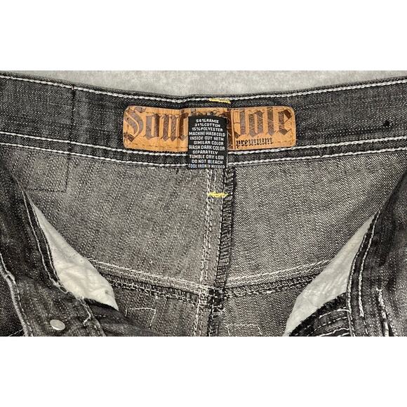 Southpole Premium jeans Y2K Embroidered pocket black denim hip hop wide leg 34 - Picture 8 of 12